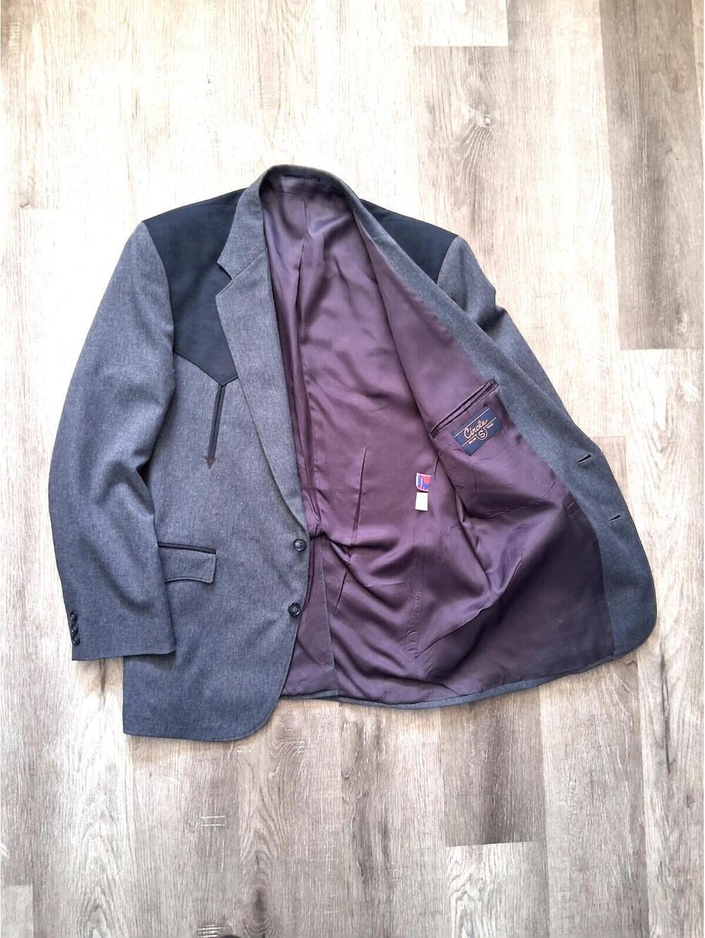 VTG Circle S 42R Blue Western Blazer Jacket Sport Coat USA Faux Suede Cowboy